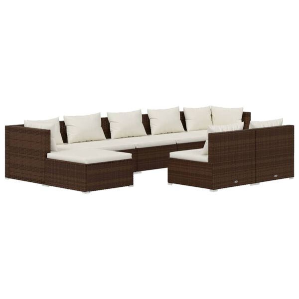 vidaXL Set Divani da Giardino 9 pz con Cuscini in Polyrattan Marrone