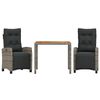 vidaXL Set da Pranzo da Giardino 3 pz con Cuscini in Polyrattan Grigio