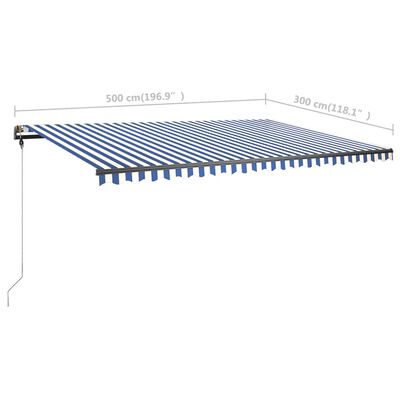 vidaXL Tenda da Sole Retrattile Manuale con LED 500x300cm Blu e Bianca