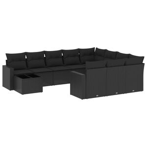 vidaXL Set Divani da Giardino 11 pz con Cuscini in Polyrattan Nero