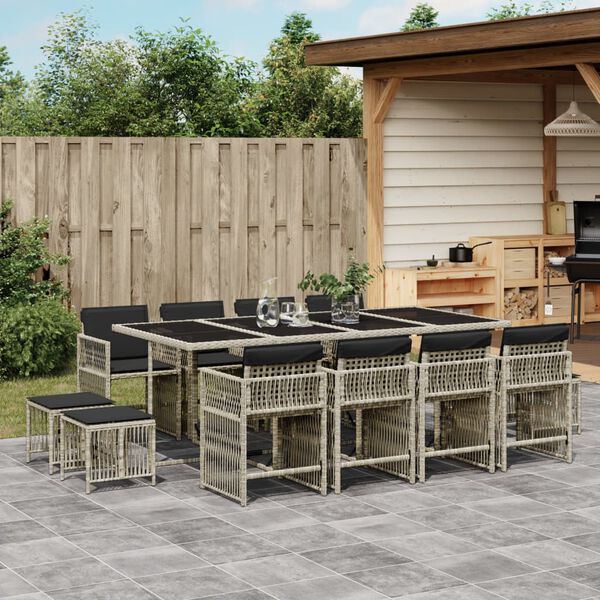 vidaXL Set da Pranzo da Giardino 13pz con Cuscini Grigio in Polyrattan
