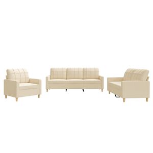 vidaXL Set di Divani 3 pz con Cuscini Crema in Tessuto
