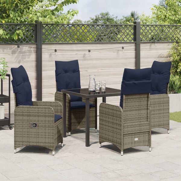 vidaXL Set da Pranzo per Giardino con cuscino 5 pcs Nero polyrattan
