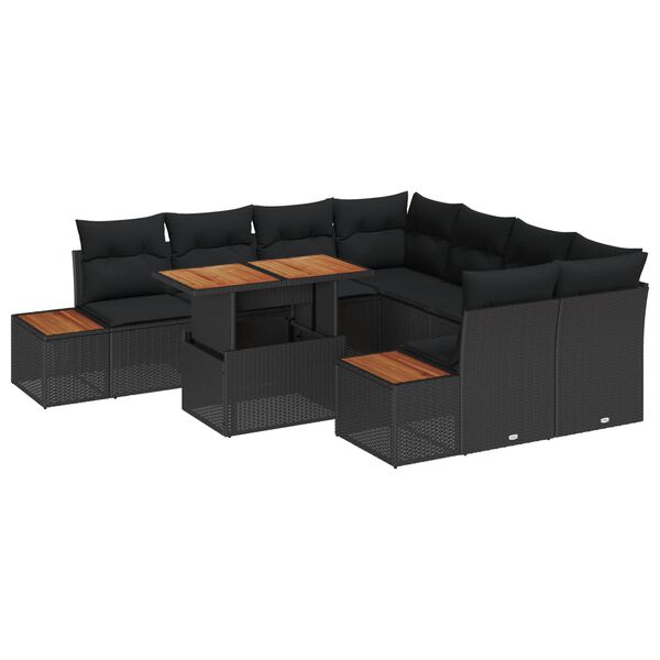 vidaXL Set Divano da Giardino con archiviazione 9 pcs Nero Poly Rattan