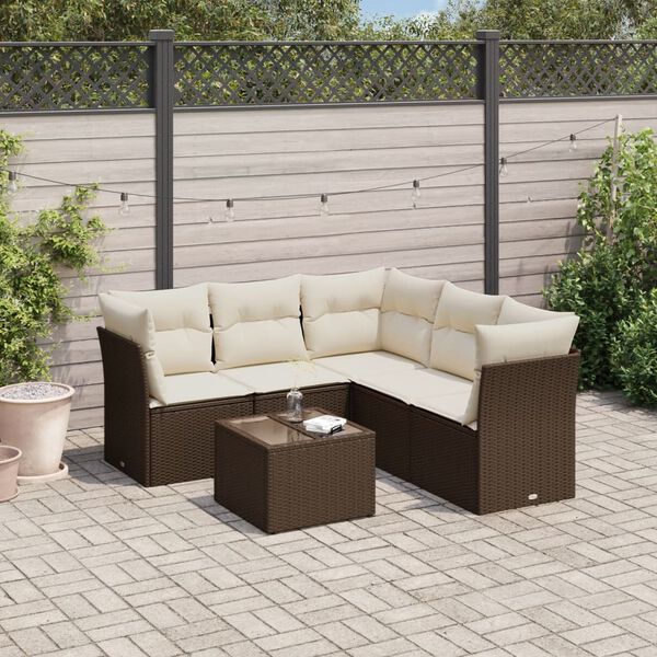 vidaXL Set Divano da Giardino 6 pz con Cuscini Marrone in Polyrattan