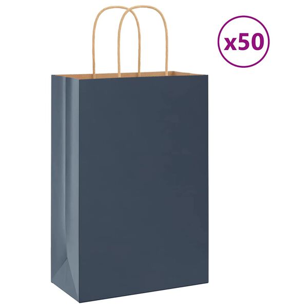 vidaXL Sacchetti di Carta 50 pz con Manici Blu 21x11x31 cm