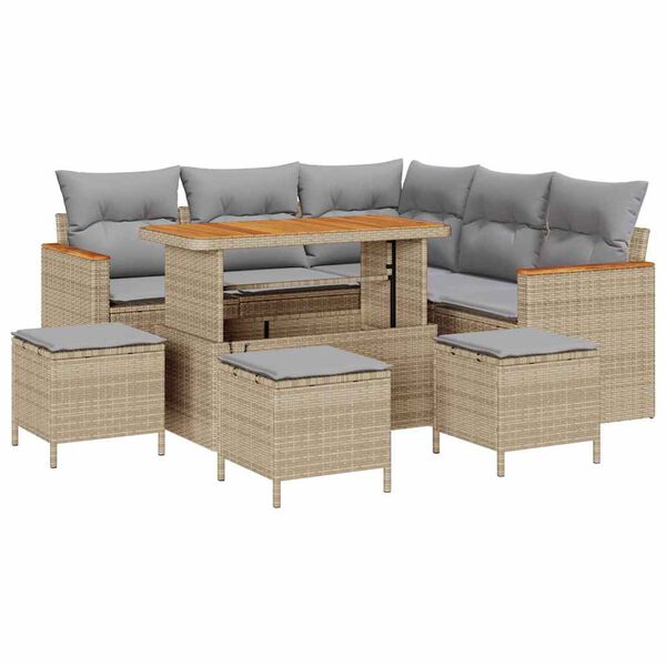 vidaXL Set Divano da Giardino 9 pcs Beige polyrattan