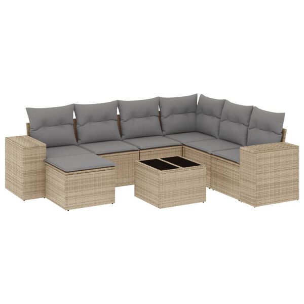 vidaXL Set Divano da Giardino 8 pz con Cuscini Beige in Polyrattan