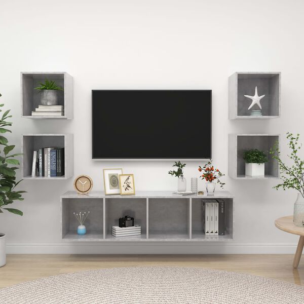 vidaXL Set Mobili TV 5 pz Grigio Cemento in Legno Multistrato