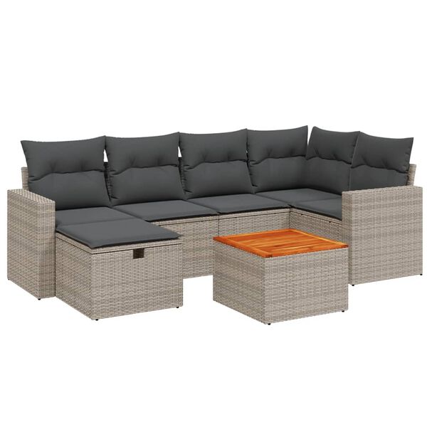 vidaXL Set Divani da Giardino 7 pz con Cuscini Grigio in Polyrattan