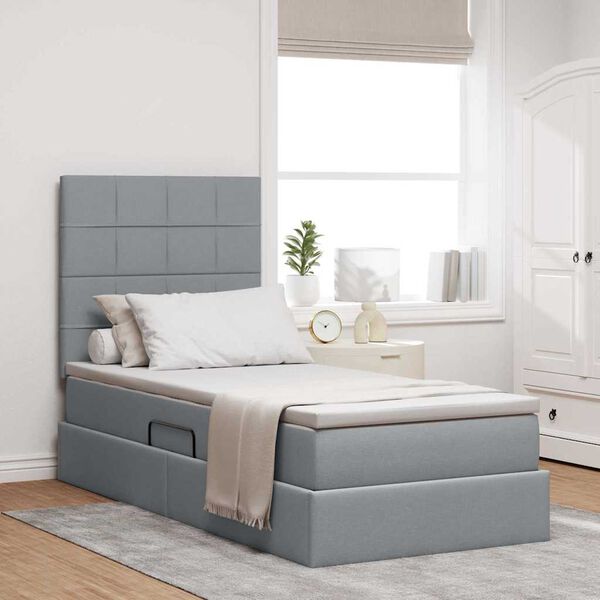 vidaXL Letto con contenitore e materasso Grigio chiaro 100 x 200 cm