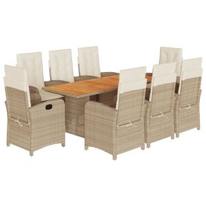 vidaXL Set Pranzo da Giardino 9 pz con Cuscini Beige Misto Polyrattan