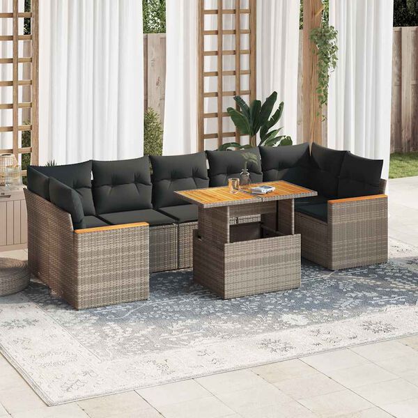 vidaXL Set Divano da Giardino 8pz con Cuscini Grigio Polyrattan Acacia
