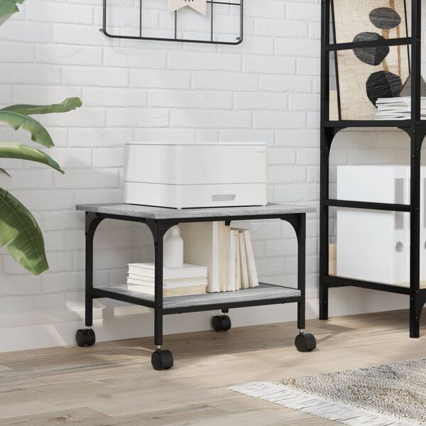 vidaXL Supporto Stampante 2 Piani Grigio Sonoma 50x40x38cm Multistrato