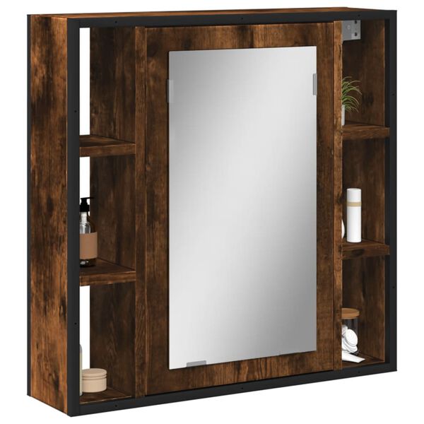 vidaXL Mobile Bagno Specchio Rovere Fumo 60x16x60 cm Legno Multistrato