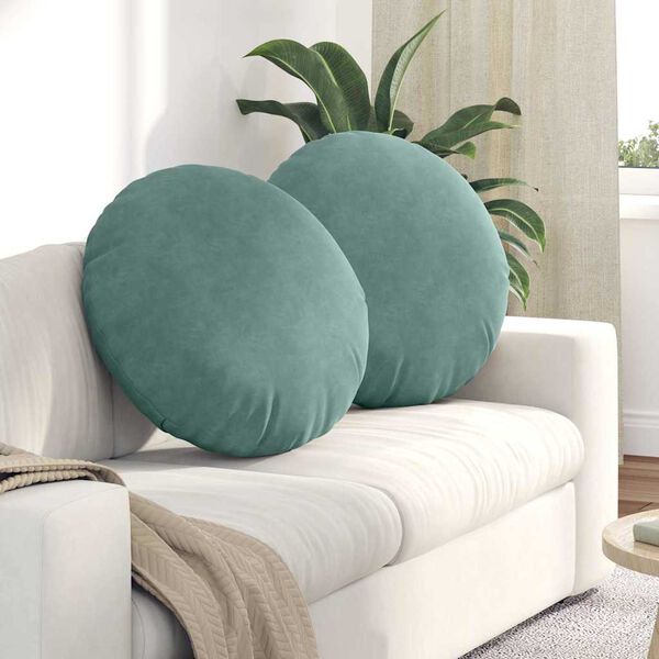 vidaXL Cuscini per Seduta 2 pcs Verde Mare Ø 40 x 13 cm Velluto