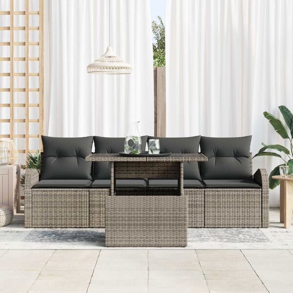 vidaXL Set Divano da Giardino con cuscino 5 pcs Grigio Poly Rattan