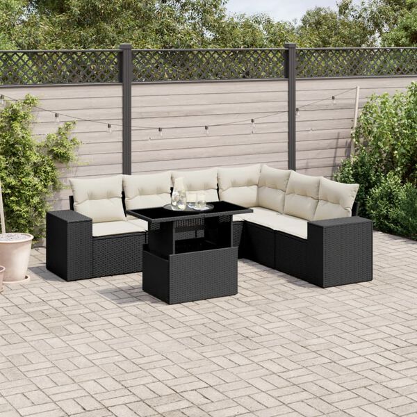 vidaXL Set Divani da Giardino con Cuscini 7pz Nero Polyrattan