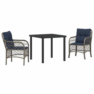 vidaXL Set da Pranzo per Giardino 3 pcs Grigio e Nero Rattan
