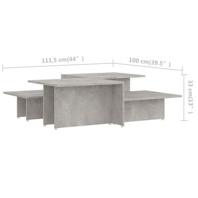 vidaXL Tavolini 2 pz Grigio Cemento 111,5x50x33cm in Multistrato