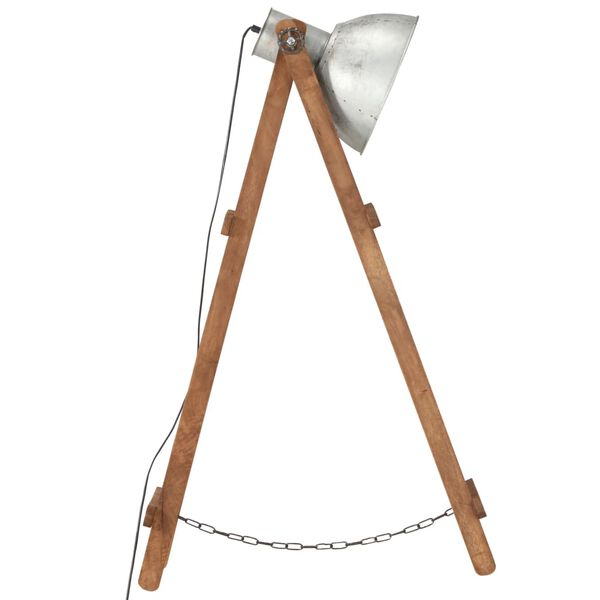 vidaXL Lampada da Pavimento Argento E27 in Legno Massello di Mango