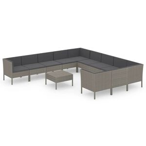 vidaXL Set Divani da Giardino 12 pz con Cuscini in Polyrattan Grigio