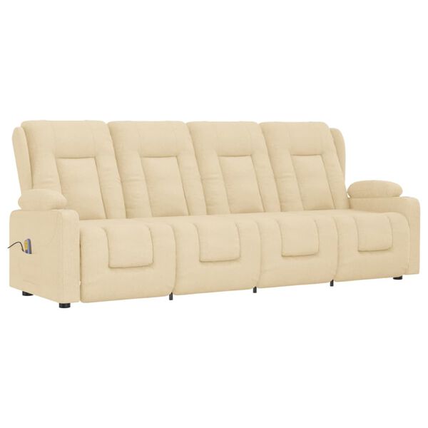 vidaXL Divano Massaggiante 4 Posti con Portabicchieri Crema in Tessuto