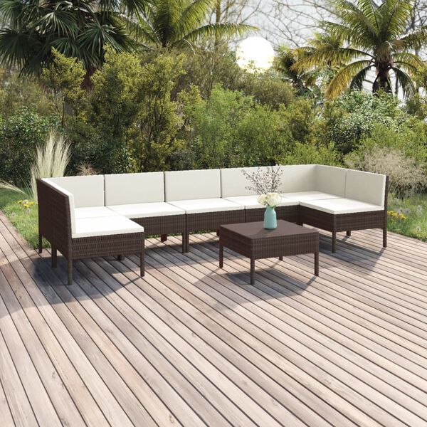 vidaXL Set Divani da Giardino 8 pz con Cuscini in Polyrattan Marrone