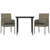 vidaXL Set Salotto Giardino 3 pz con Cuscini Nero e Grigio Polyrattan