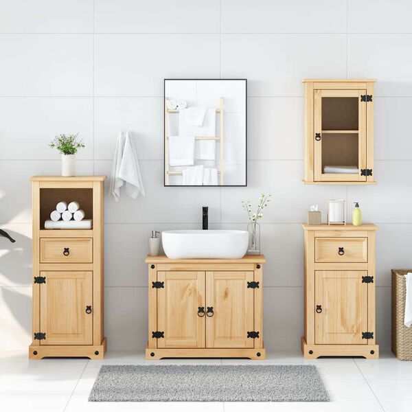 vidaXL Set Mobili da Bagno 4 pz Corona in Legno Massello di Pino