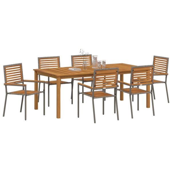 vidaXL Set da Pranzo per Giardino 7 pcs Grigio Poly Rattan