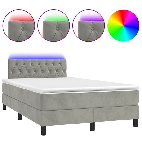 vidaXL Letto a Molle con Materasso e LED Grigio Chiaro 120x190 cm Velluto