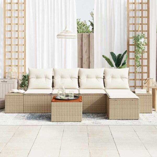 vidaXL Set Divano da Giardino con cuscino 6 pcs Beige polyrattan