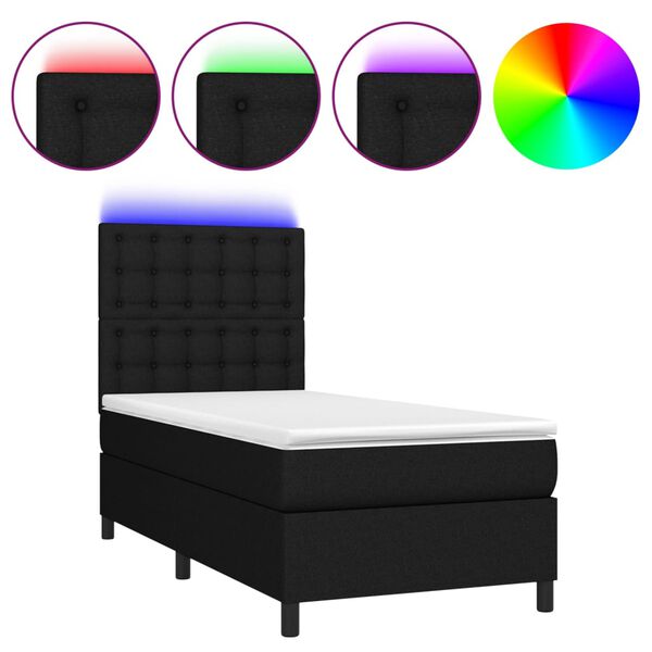 vidaXL Letto a Molle con Materasso e LED Nero 90x190 cm in Tessuto