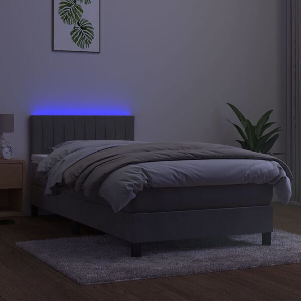 vidaXL Letto a Molle con Materasso e LED Grigio Chiaro 100x200 cm Velluto
