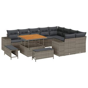 vidaXL Set Divano da Giardino con cuscino 12 pcs Grigio polyrattan