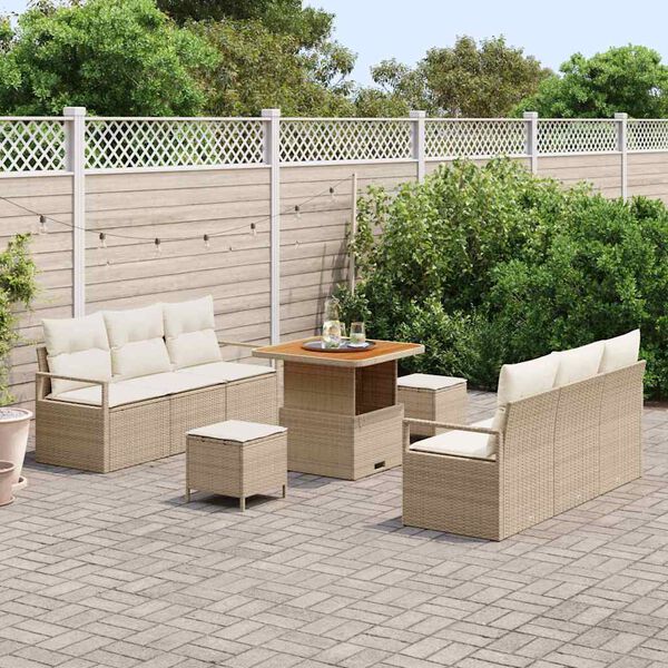 vidaXL Set Divano da Giardino 9 pcs Beige Poly Rattan