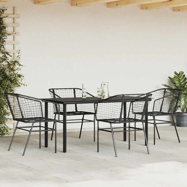 vidaXL Set Mobili da Pranzo per Giardino 5 pz Nero Polyrattan Vetro