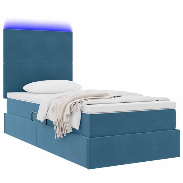 vidaXL Letto con contenitore e LED Blu Scuro 90 x 190 cm Velluto