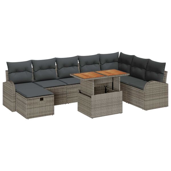 vidaXL Set Divano da Giardino 9 pcs Grigio polyrattan