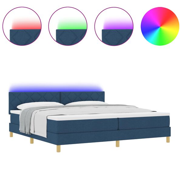 vidaXL Letto a Sorgente LED con materasso Blu 200 x 200 cm Tessuto