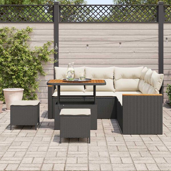 vidaXL Set Divano da Giardino con cuscino 8 pcs Nero Poly Rattan