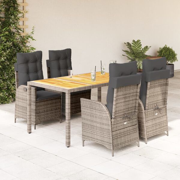 vidaXL Set da Pranzo da Giardino 5 pz con Cuscini in Polyrattan Grigio