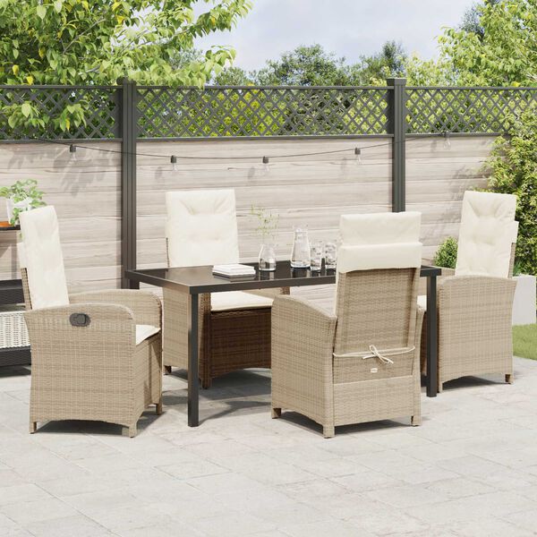 vidaXL Set da Pranzo per Giardino con cuscino 5 pcs Beige polyrattan