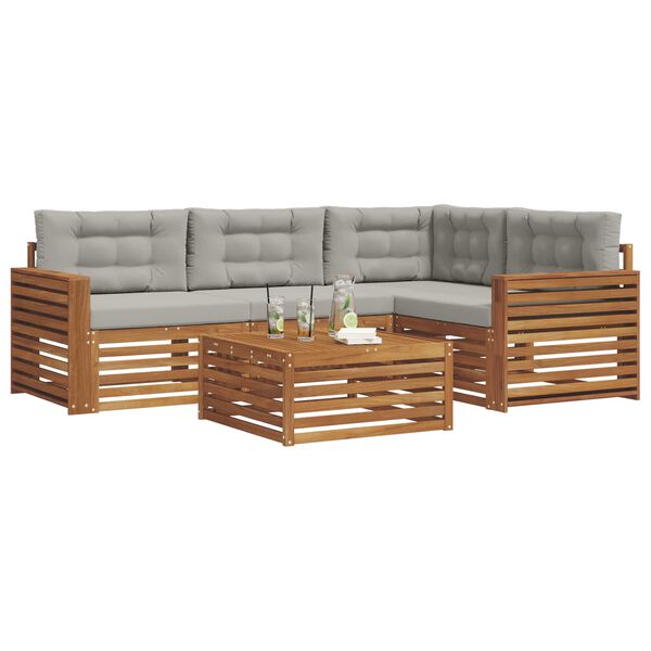 vidaXL Set di divani da esterno 5 pcs Grigio Naturale e Chiaro