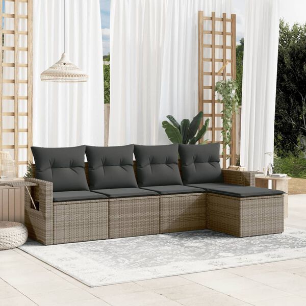 vidaXL Set Divano da Giardino 5 pz con Cuscini Grigio in Polyrattan