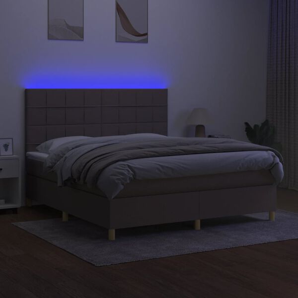 vidaXL Letto a Molle con Materasso e LED Tortora 160x200 cm in Tessuto