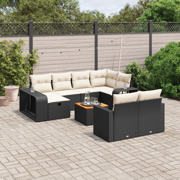 vidaXL Set Divani da Giardino 11 pz con Cuscini in Polyrattan Nero