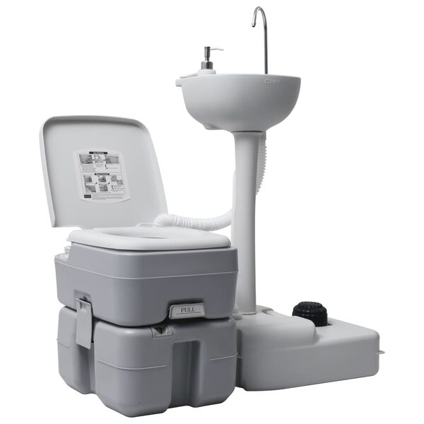 vidaXL Set Toilette Portatile Campeggio Supporto Lavamani Tanica Acqua