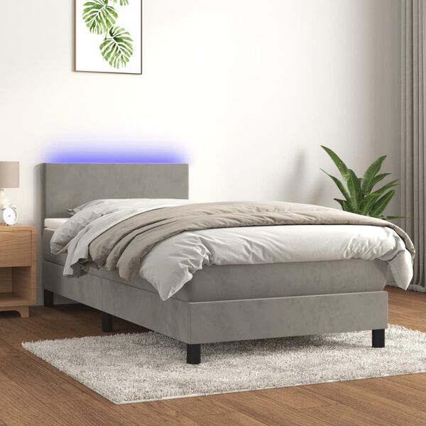 vidaXL Letto a Molle con Materasso e LED Grigio Chiaro 100x200 cm Velluto